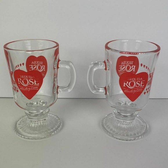 Tequila Rose Strawberry Cream Sweet Temptations Footed Mugs Set of 2 Mexico 5 oz - Picture 5 of 10